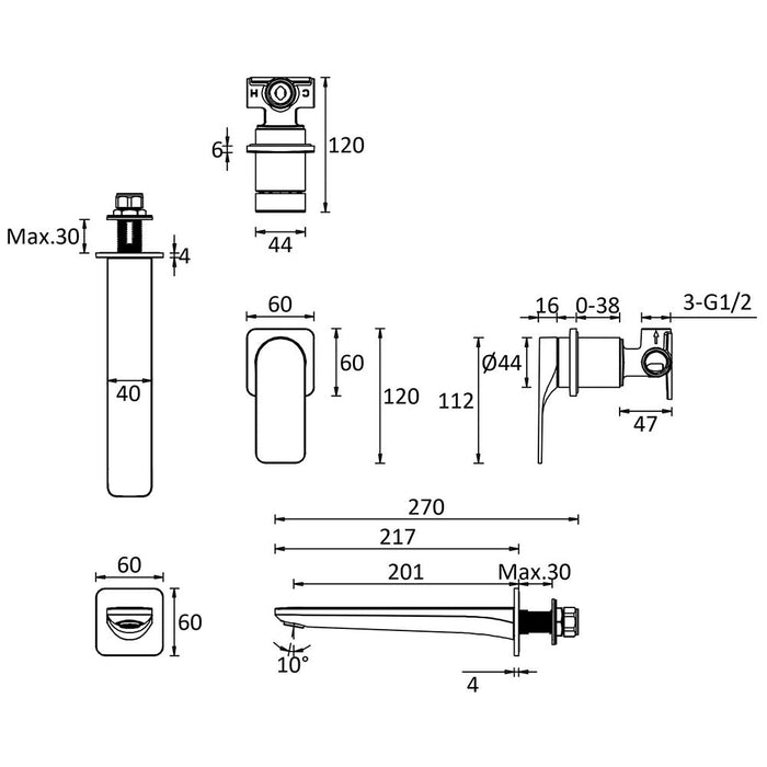 Crosswater Fuse 2 Hole Wall Mounted Basin Mixer Tap - Basin