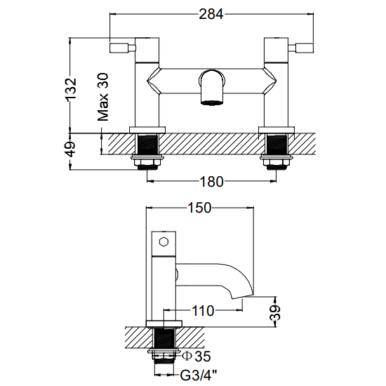 Crosswater Fusion Dual Lever Deck Mounted Bath Filler Tap