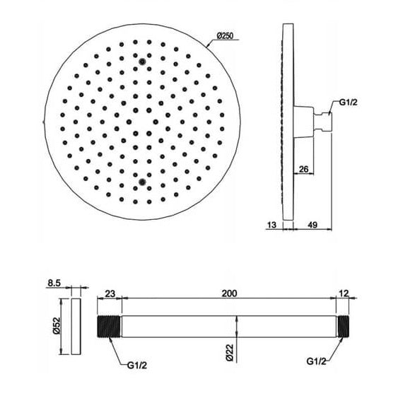 Crosswater Fusion Round Fixed Shower Head With 200mm