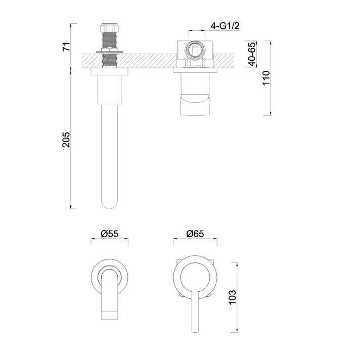 Crosswater Fusion Wall Mounted 2 Hole Basin Mixer Tap