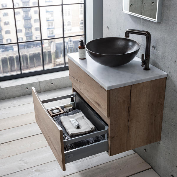 Crosswater Glide II 2 Drawer Wall Hung Vanity Unit with Carrara Marble Worktop