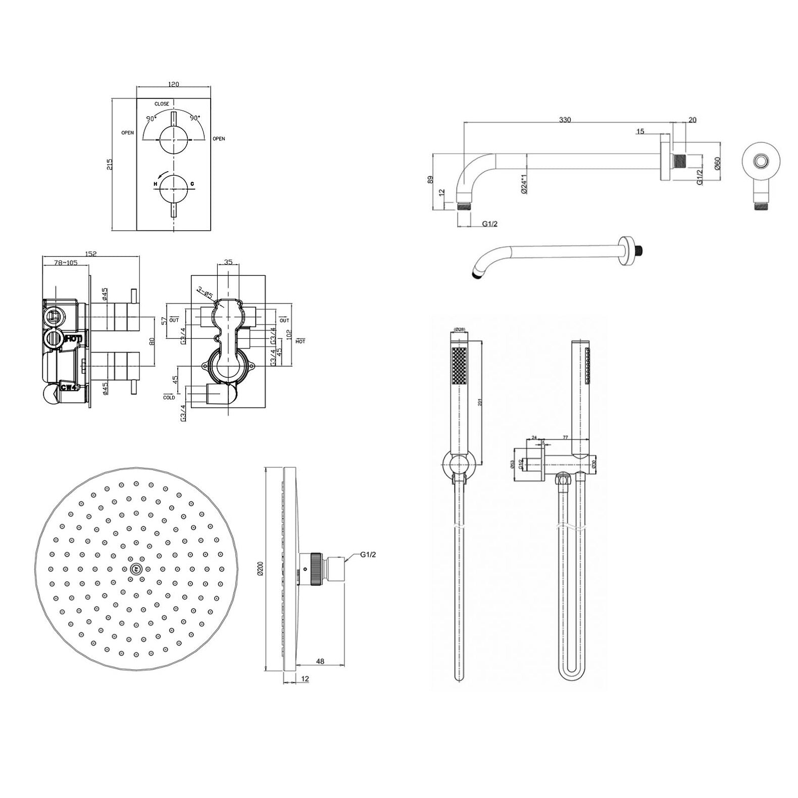 Crosswater Kai 2 Outlet 2 Handle Shower Kit - Chrome