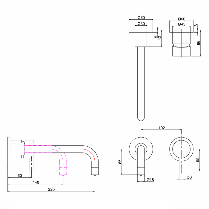 Crosswater Kai Lever 2 Hole Wall Mounted Basin Mixer Tap
