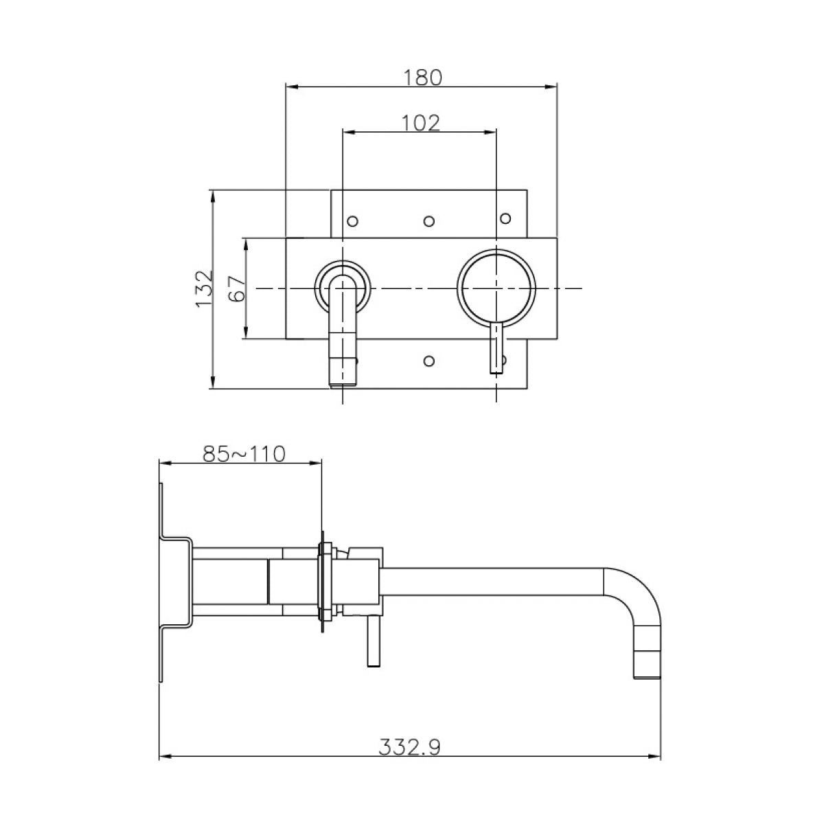 Crosswater Kai Lever 2 Hole Wall Mounted Basin Mixer Tap