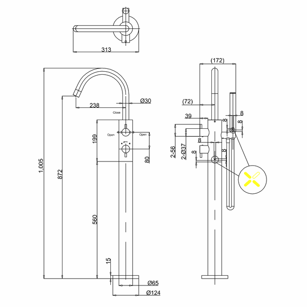 Crosswater Kai Lever Floor Standing Bath Shower Mixer Tap