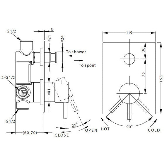 Crosswater Kai Lever Manual Shower Valve With Diverter