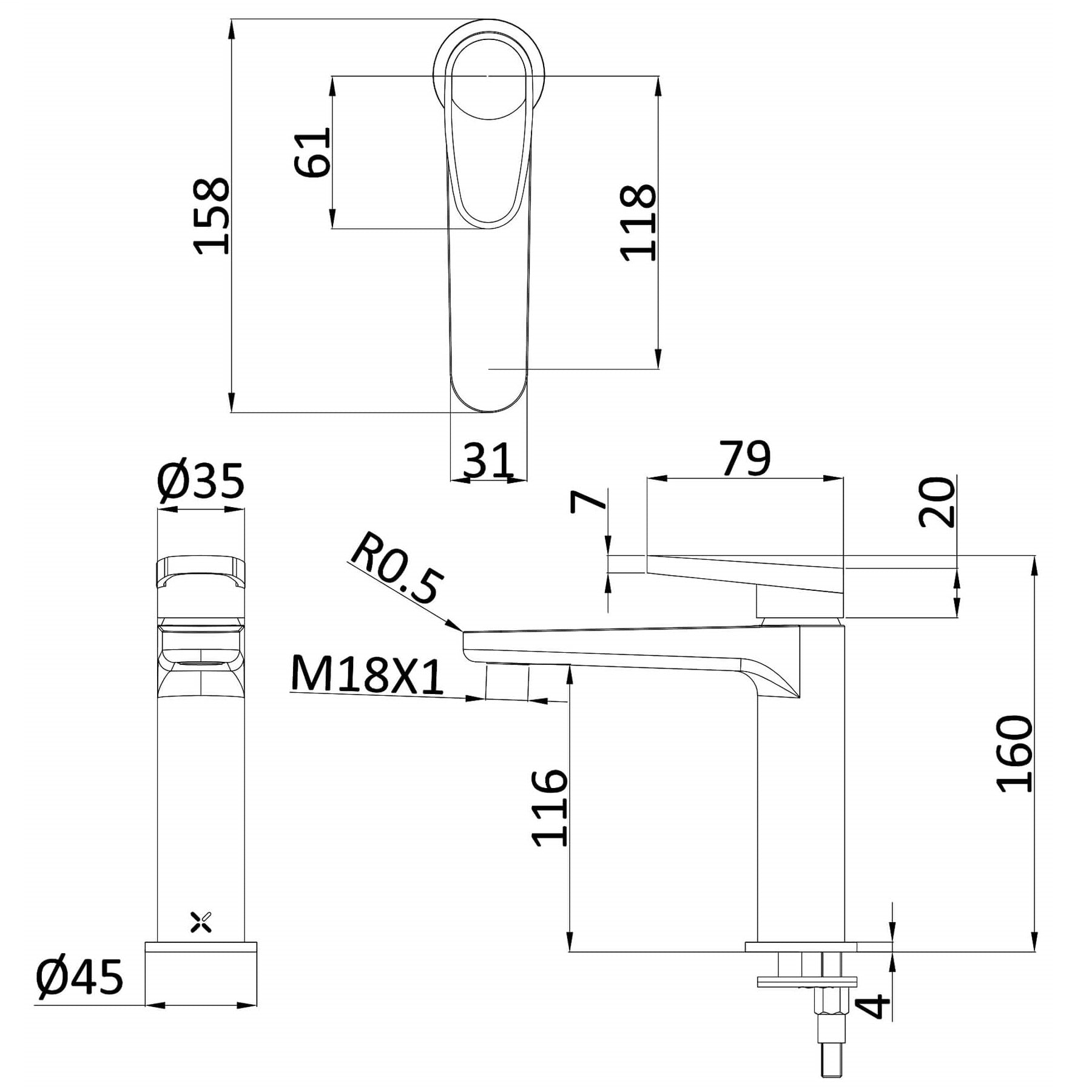 Crosswater Lazo Deck Mounted Mono Basin Mixer Tap