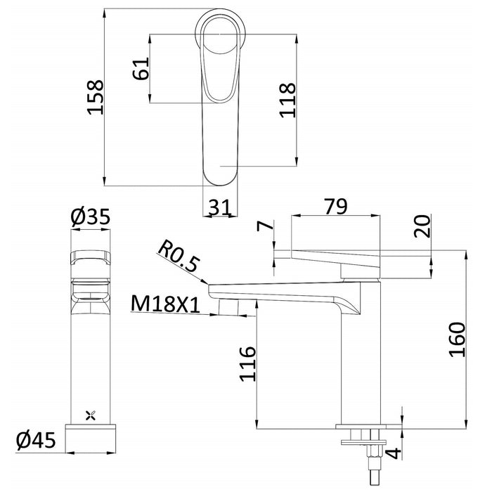 Crosswater Lazo Deck Mounted Mono Basin Mixer Tap - Basin