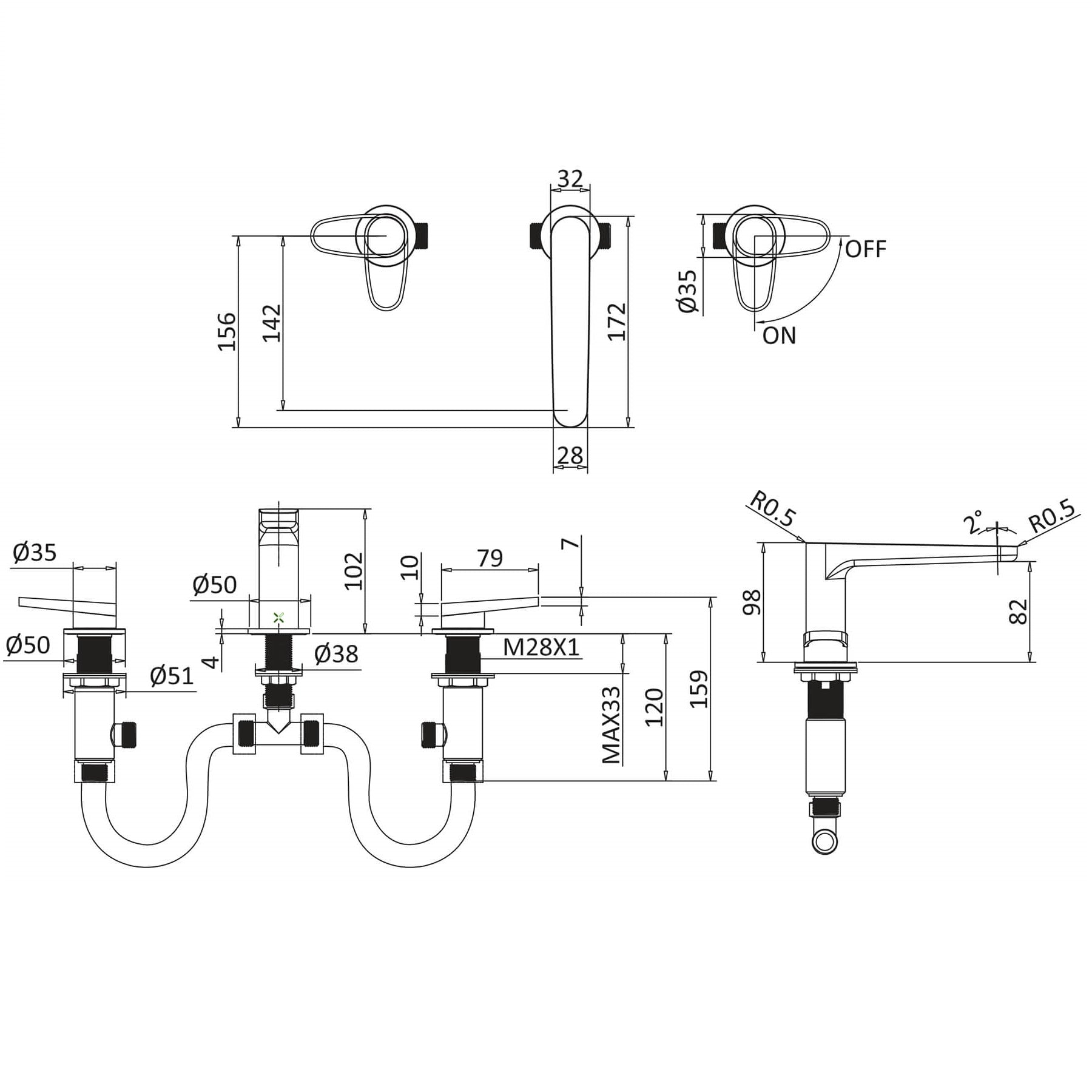 Crosswater Lazo Dual Lever Deck Mounted 3 Hole Basin Mixer