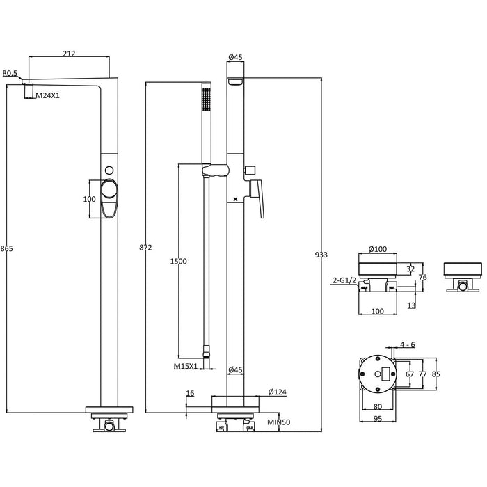 Crosswater Lazo Floorstanding Bath Shower Mixer Tap - Bath