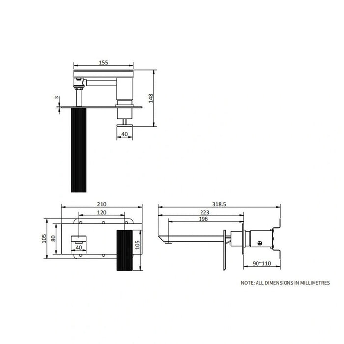 Crosswater Limit 2 Hole Wall Mounted Basin Mixer Tap