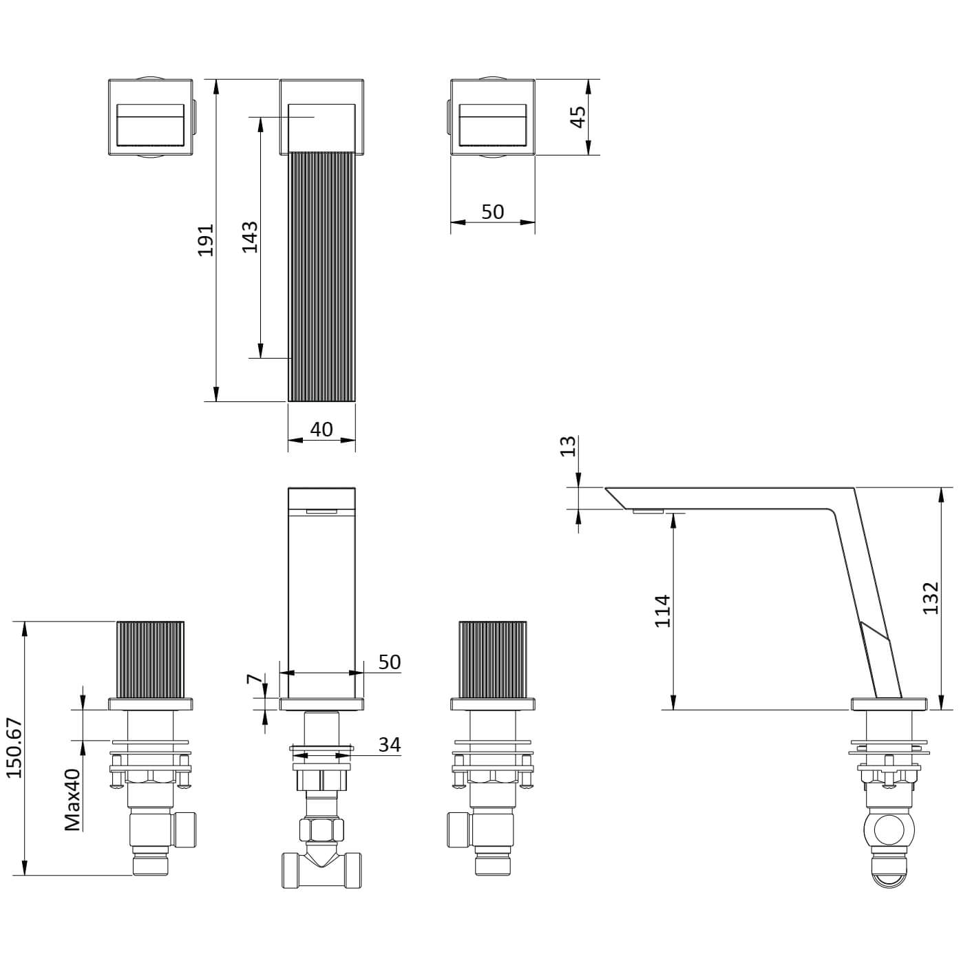Crosswater Limit 3 Hole Deck Mounted Basin Mixer Tap - Taps