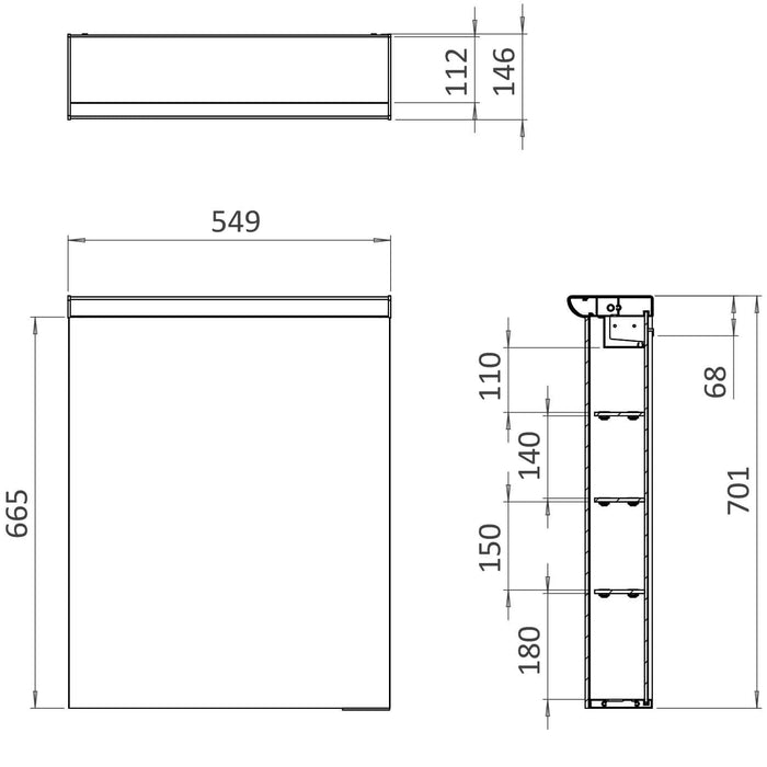 Crosswater Lustro 1 Door Illuminated Mirrored Cabinet