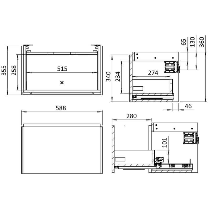 Crosswater Mada 1 Drawer Wall Hung Vanity Unit