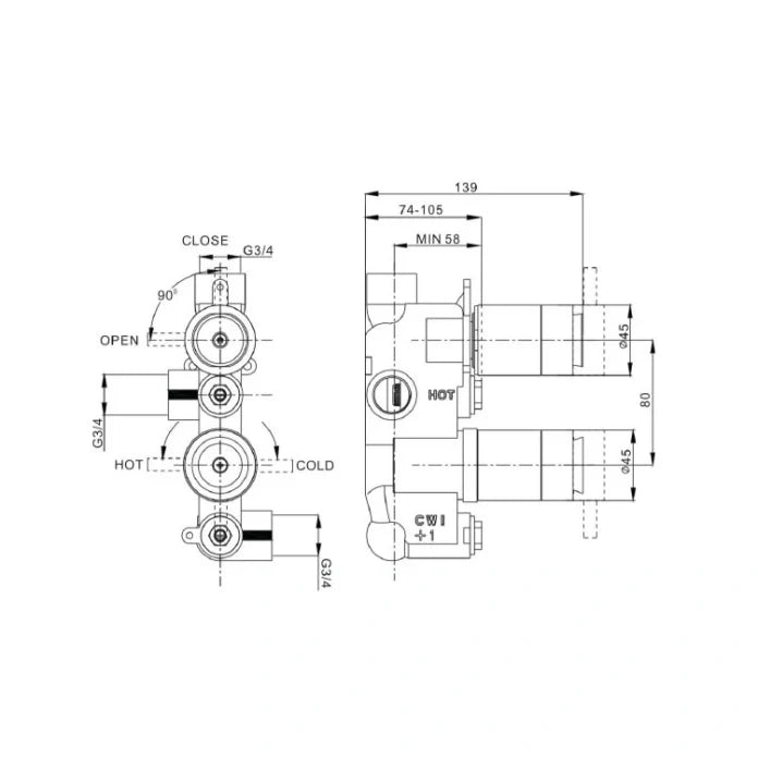 Crosswater MPRO 1 Outlet 2 Handle Concealed Thermostatic