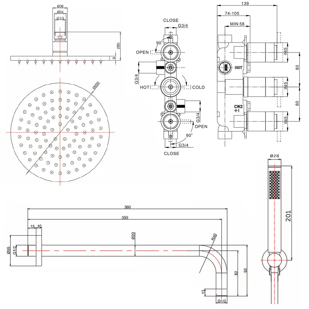 Crosswater MPRO 2 Outlet 3 Handles Thermostatic Shower