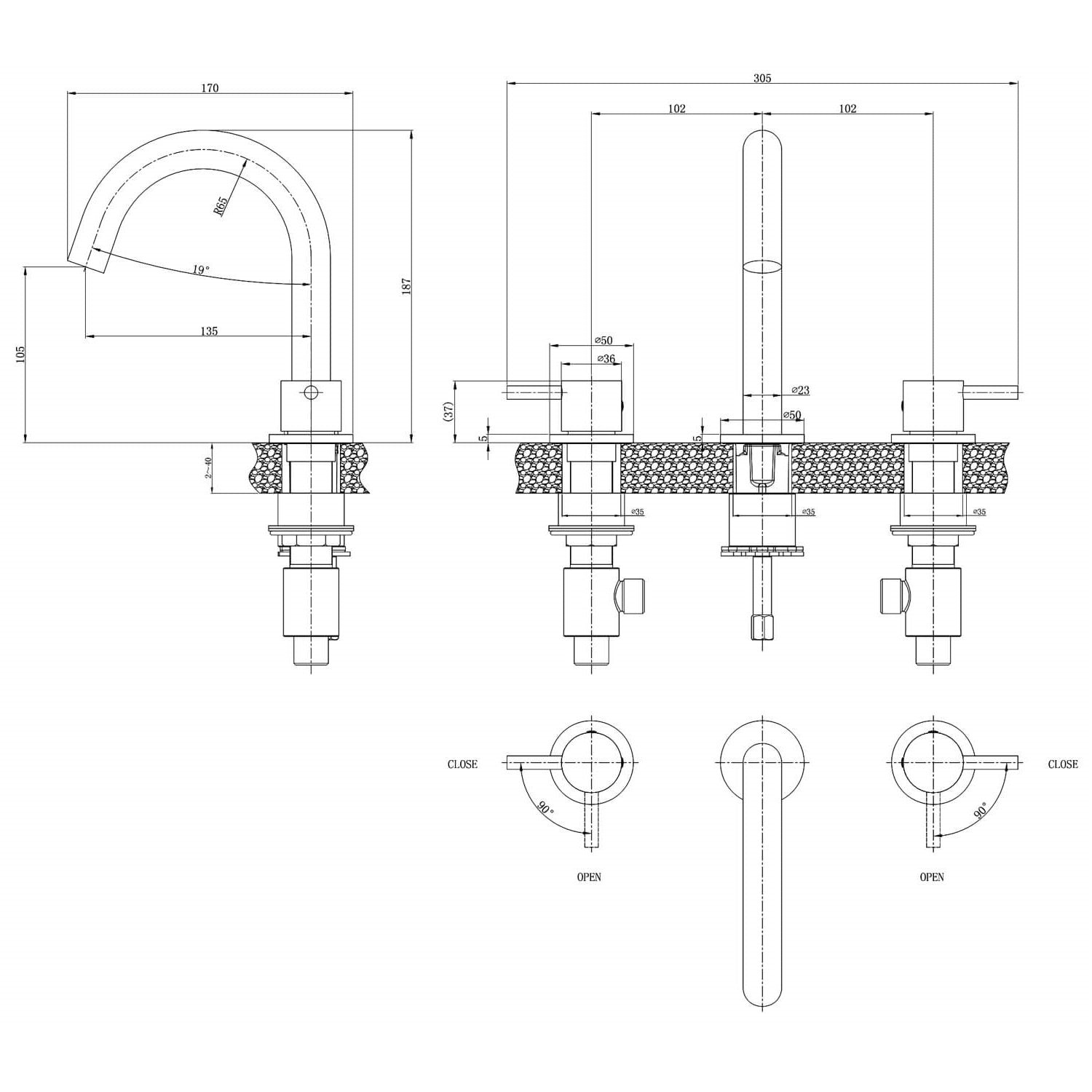 Crosswater MPRO 3 Hole Deck Mounted Basin Mixer