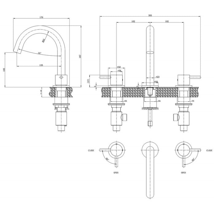 Crosswater MPRO 3 Hole Deck Mounted Basin Mixer - Basin