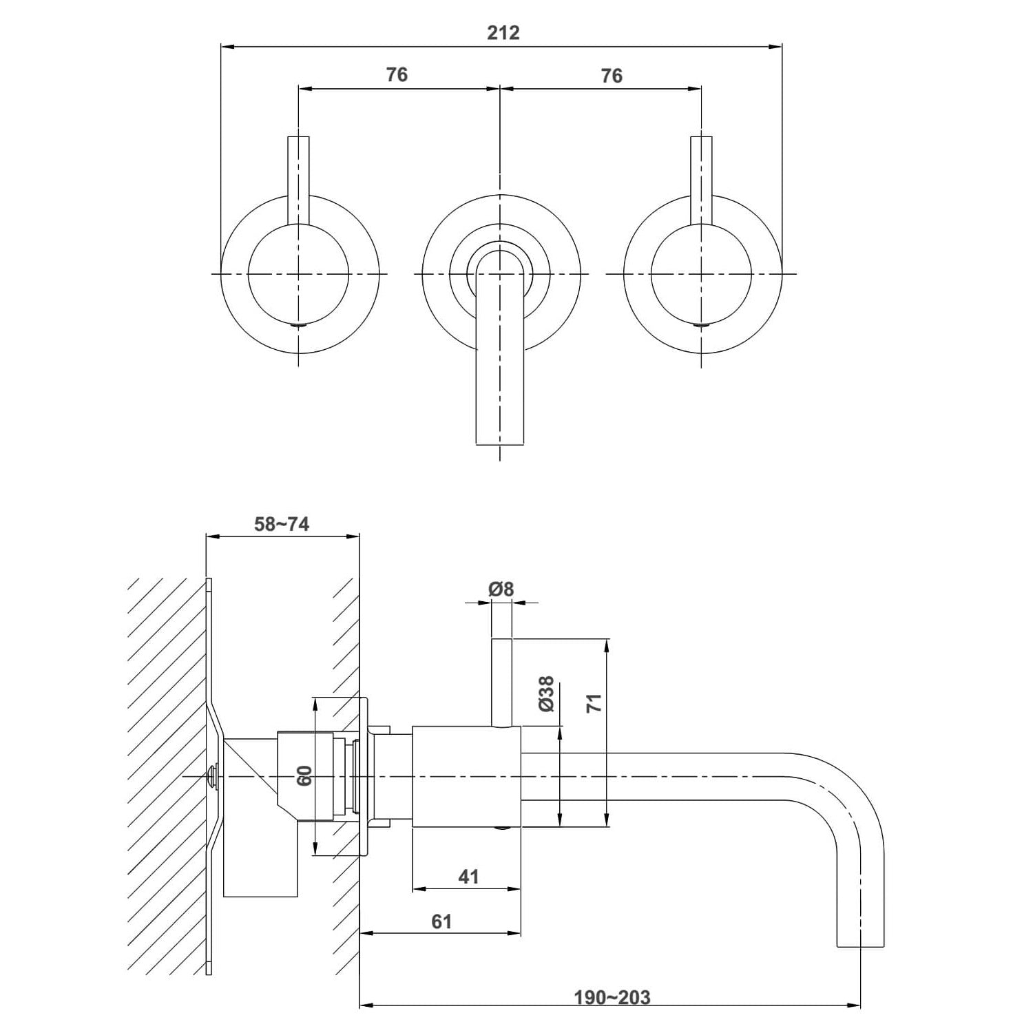 Crosswater MPRO 3 Hole Wall Mounted Basin Mixer