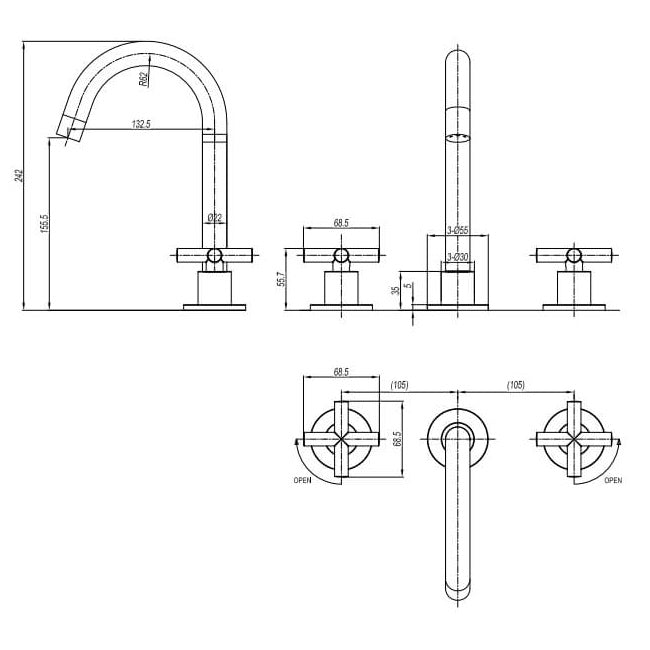Crosswater MPRO Crosshead 3 Hole Deck Mounted Basin