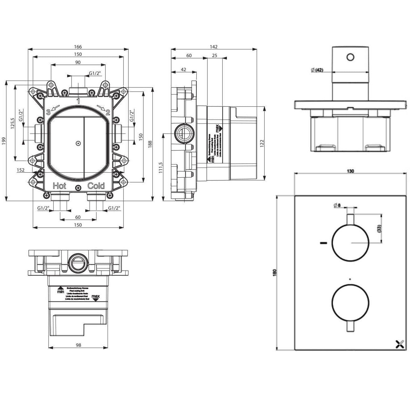 Crosswater MPRO Dual Outlet Shower Valve
