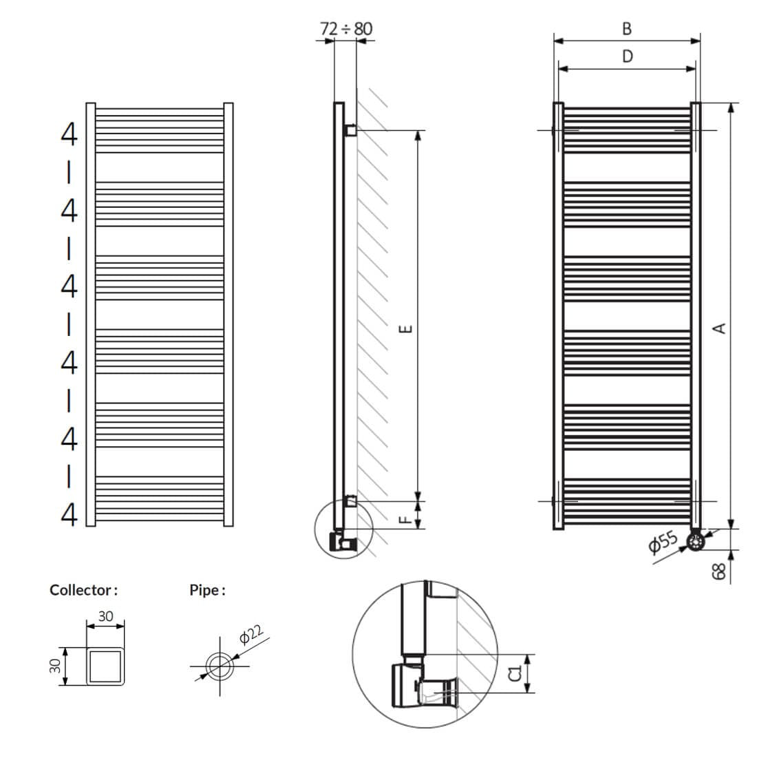 Crosswater MPRO Electric Heated Towel Rail - 1380mm x 480mm