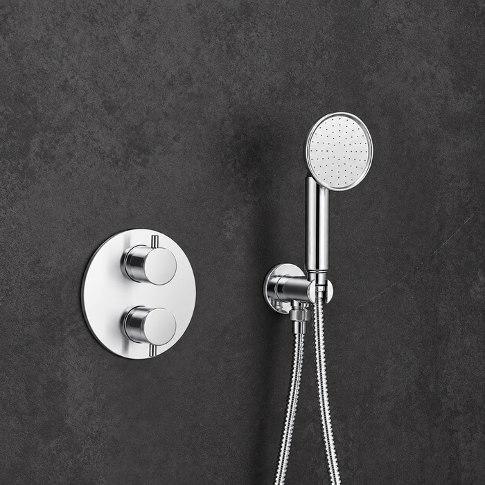 Crosswater MPRO Industrial Dual Outlet Thermostatic Round Shower Valve With Wall Mounted Overhead Shower & Handset