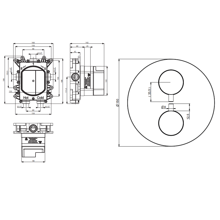 Crosswater MPRO Industrial Single Outlet Thermostatic Round