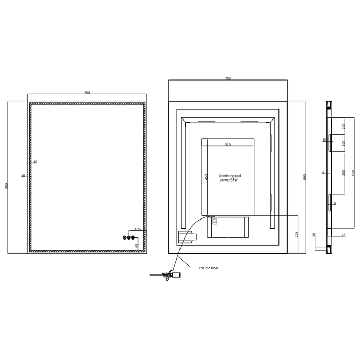 Crosswater MPRO Lit Illuminated Mirror - 500mm x 700mm
