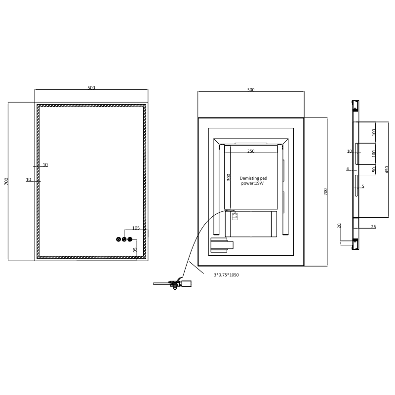 Crosswater MPRO Lit Illuminated Mirror - 500mm x 700mm