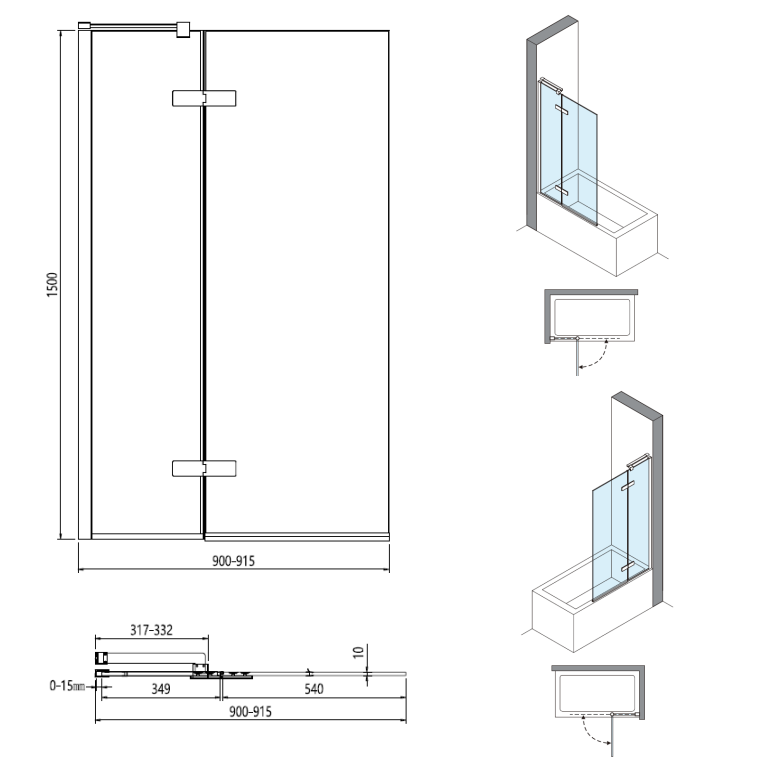 Crosswater Optix 10 Bath Screen With Inline Panel - 900mm