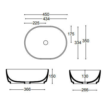 Crosswater Pearl Countertop Basin - 450mm Wide - No TH