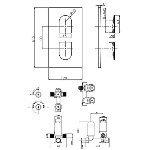 Crosswater Planet 1 Outlet 2 Handle Thermostatic Concealed