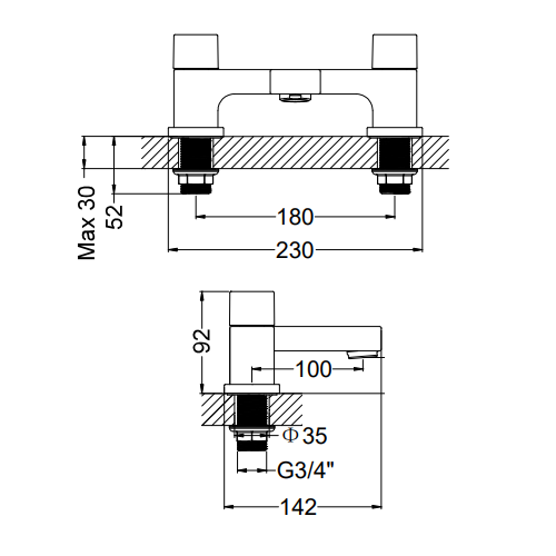 Crosswater Planet Dual Lever Deck Mounted Bath Filler Tap