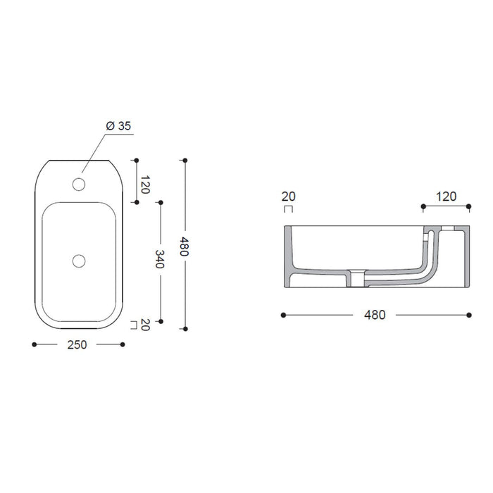 Crosswater Popolo Wall Hung Basin With Overflow - 480mm