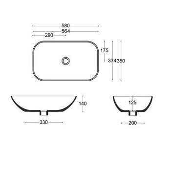 Crosswater Serene Countertop Basin - 580mm Wide - No TH