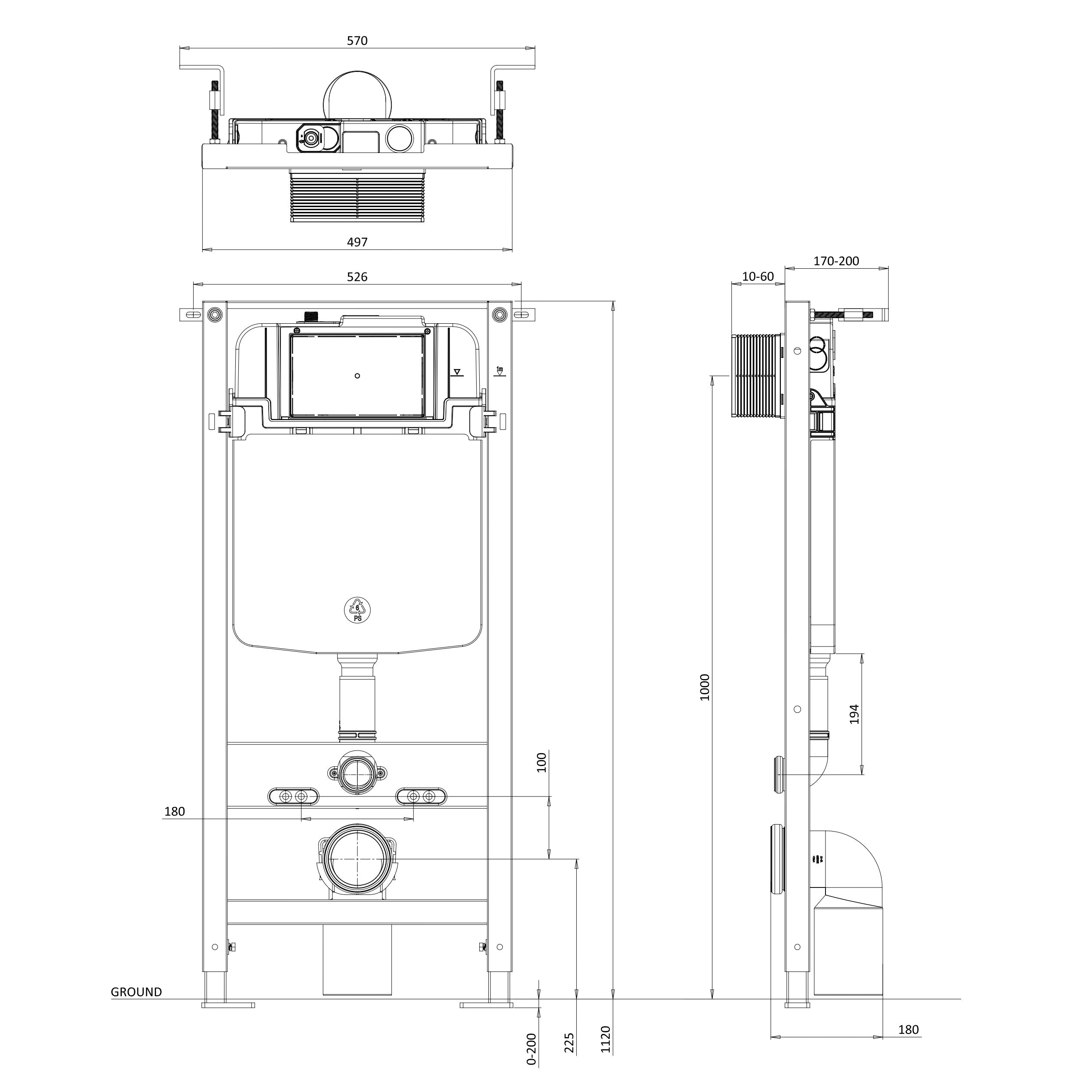 Crosswater Slim Depth Wall Hung Toilet Frame with Concealed