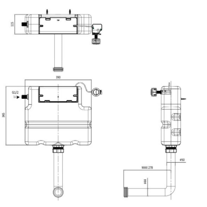 Crosswater Slimline Concealed WC Cistern - White