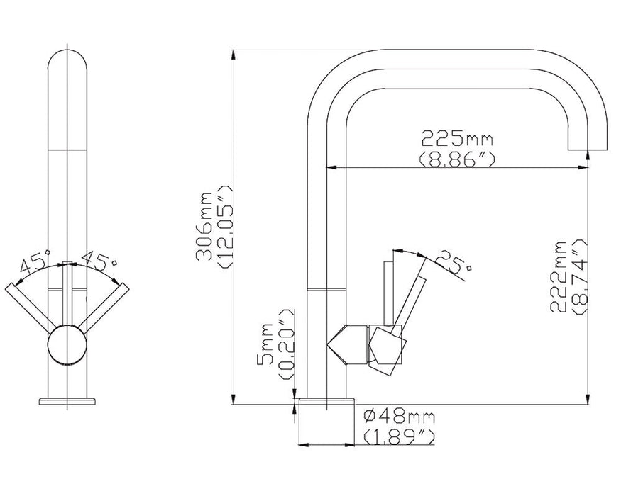 Crosswater Tube Side Lever Kitchen Mixer Tap Brushed