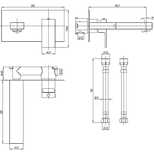 Crosswater Verge 2 Hole Wall Mounted Basin Mixer Tap - Taps