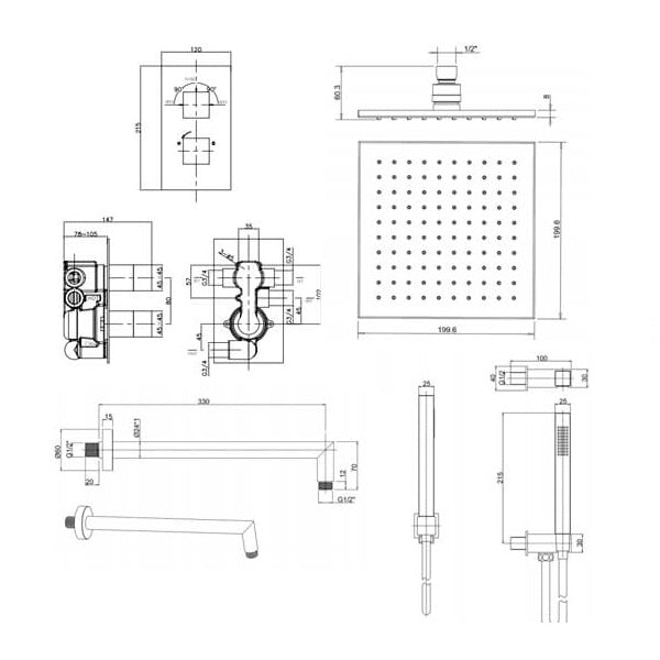 Crosswater Water Square 2 Outlet 2 Handle Shower Set