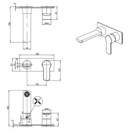 Crosswater Wisp 2 Hole Wall Mounted Single Lever Basin