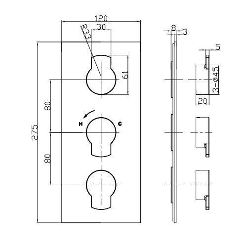 Crosswater Wisp 2 Outlet 3 Handle Portrait Concealed