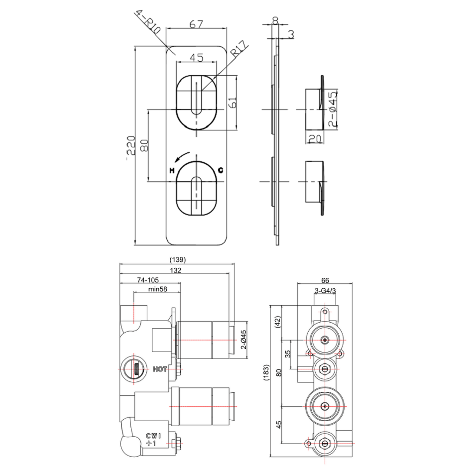 Crosswater ZERO 2 - 1 Outlet 2 Handle Concealed