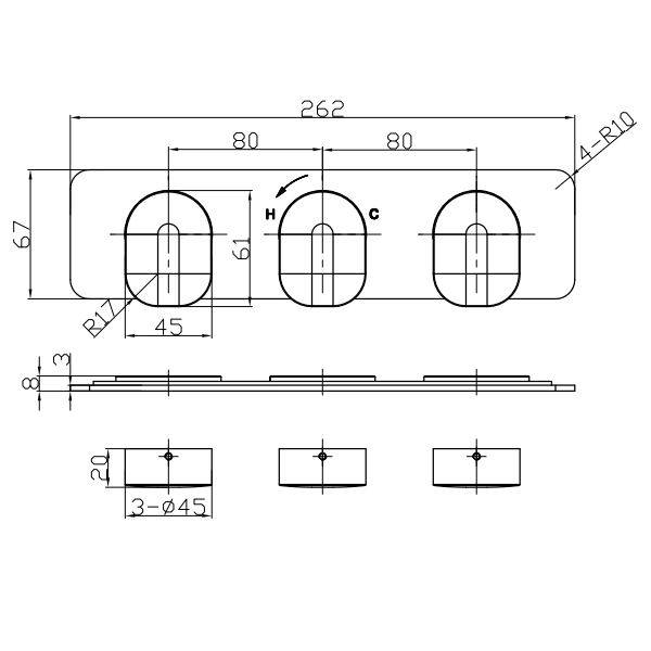 Crosswater ZERO 2 - 2 Outlet 3 Handle Landscape Concealed