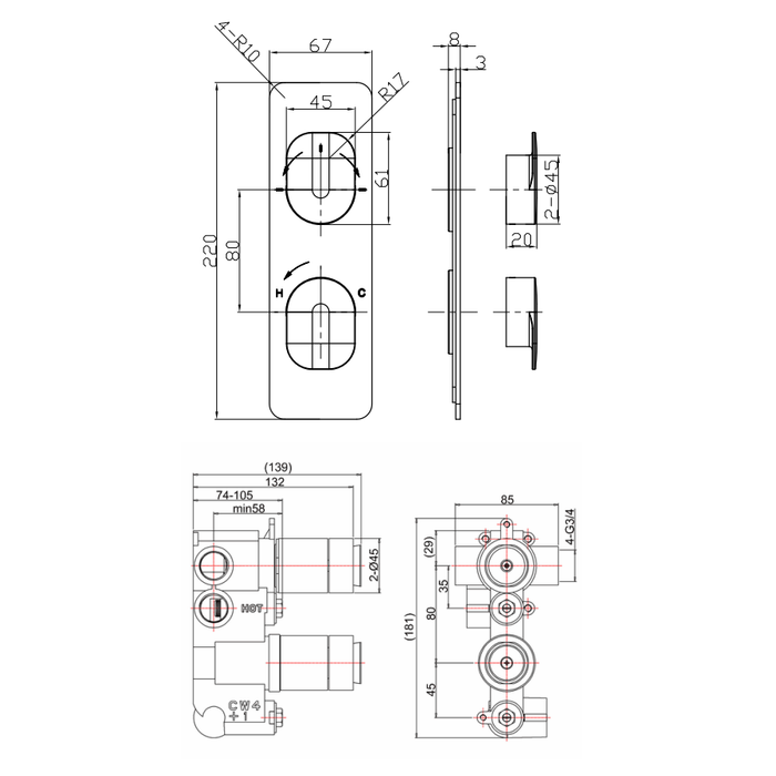 Crosswater ZERO 2 - 2 Outlet 2 Handle Concealed