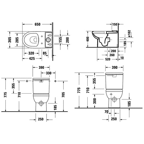 Duravit No.1 Rimless Close Coupled Toilet Open Back & Soft