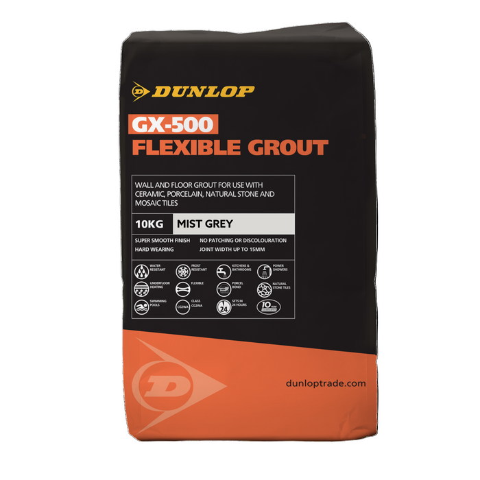 Dunlop GX 500 Flexible Wall & Floor Grout 10 Kg / Mist Grey