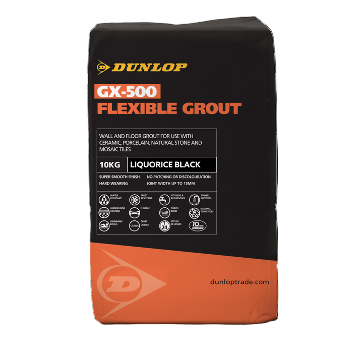 Dunlop GX 500 Flexible Wall & Floor Grout 10 Kg / Liquorice