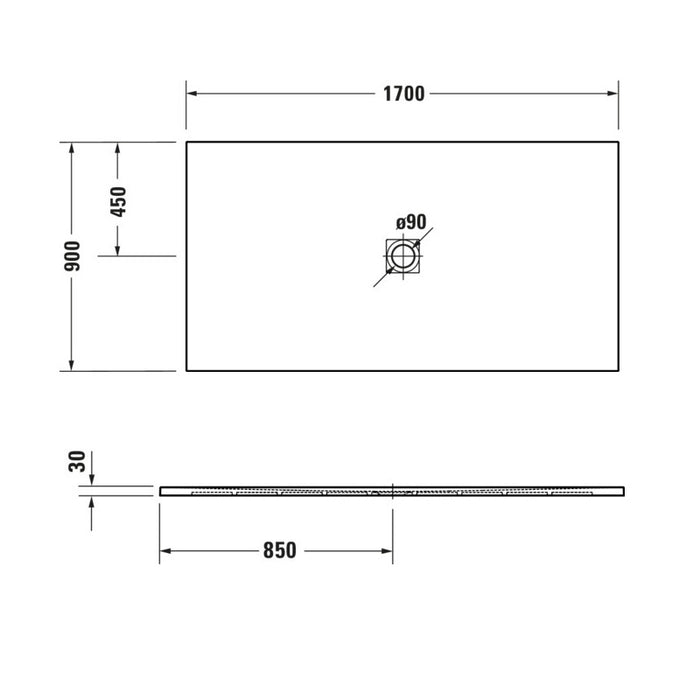 Duravit Sustano Rectangular Shower Tray - 1700mm x 900mm - Grey Matt